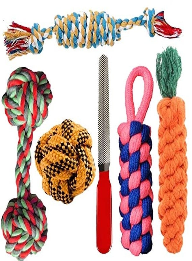 Smart Pups Durable Cotton Poly Mix Dog Rope Toy - Carrot Rope Toy, Ball Toy, Dumbell Rope Toy and Knotted Rope Toy Set for Aggressive Chewers Dogs and Puppies (Pack of 6, Multicolor) - Image 1